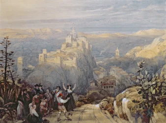 A cidade e o castelo de Loja, Espanha, 1834